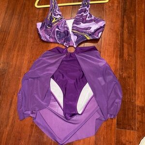 Purple Swirl one piece with attached skirt